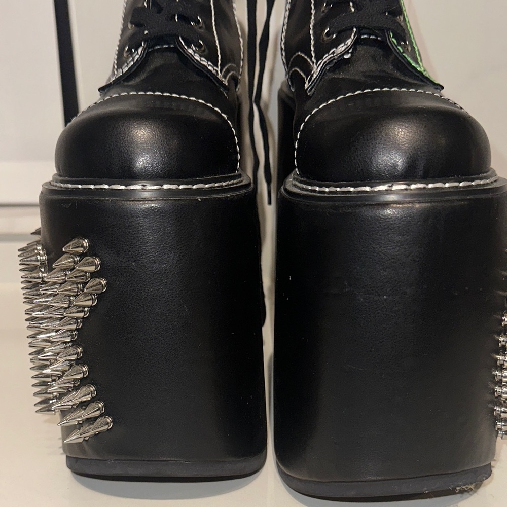 Dolls Kill Never Censored F off Black Platform Boots with Studs - Picture 11 of 11